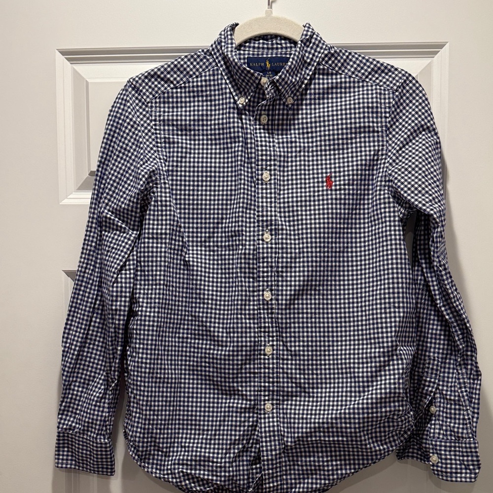 Polo by Ralph Lauren Boys Large 14-16 Navy and White Gingham Shirt